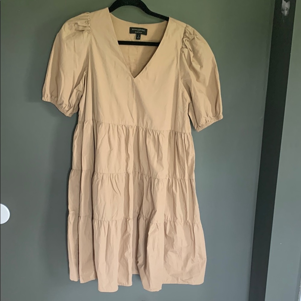 Banana Republic Tan Puff Sleeve Mini Sundress